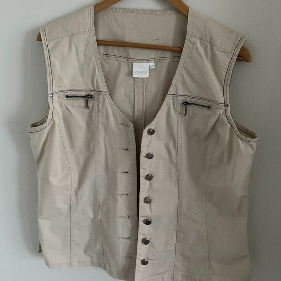 Y2 BLU VEST WOMEN'S TAILORED 97%COTTON BUTTONS POCKETS BEIGE COLOUR SZ L - Picture 1 of 5